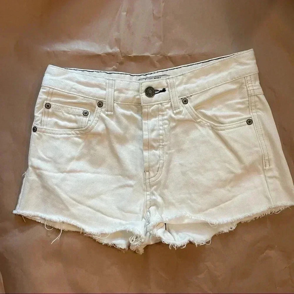 Free People White Denim Distressed Shorts Button Fly EUC - Picture 1 of 7
